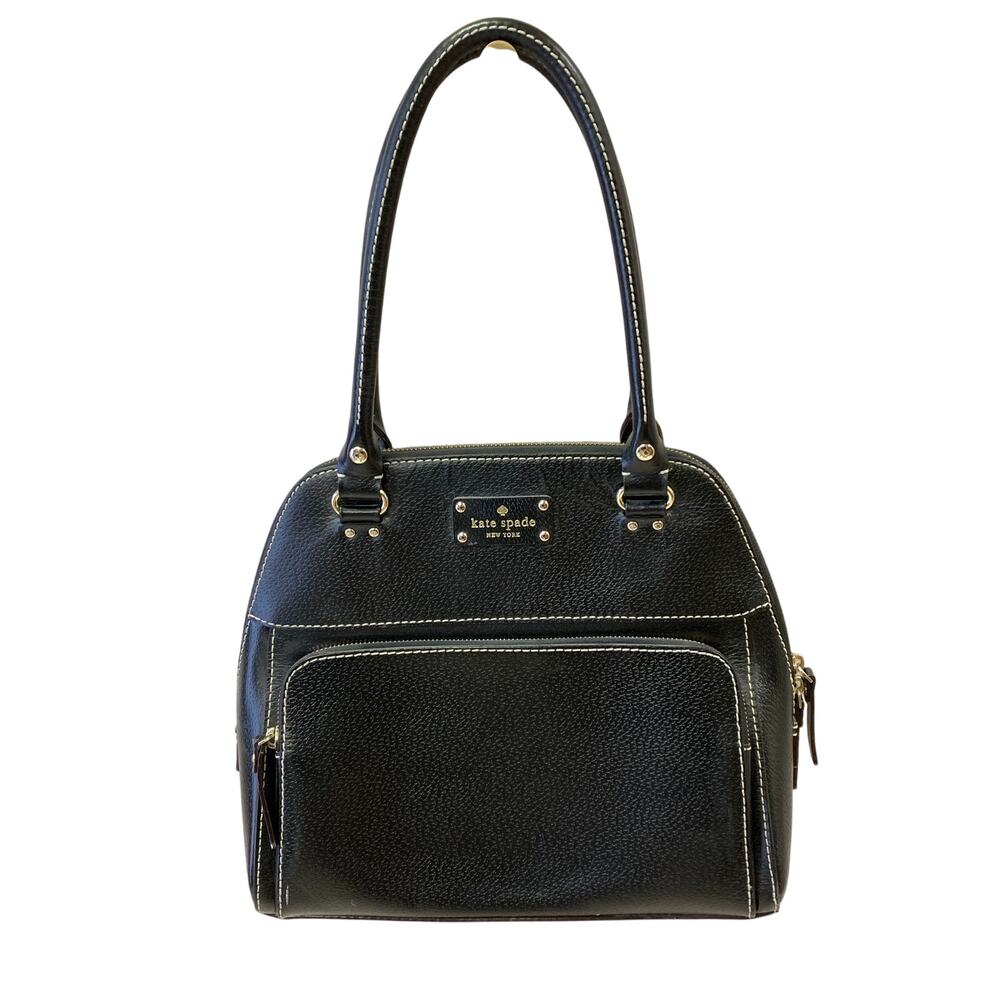 Kate Spade Wellesley Maeda Black Leather Satchel Top Zip Closure Front Pocket